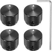 uxcell 4 Pcs Aluminium Potentiometer Knobs, 1/4"(6.4mm) IDx7/8(20mm) ODx5/8(15.5mm) Height Universal Volume Tone Control Knobs for Guitar, Bass, Arrow Indicator, Black