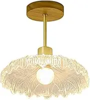 TONFON Nordic Wood Ceiling Lamp Semi Flush Mount Lighting Ceiling Light Clear Pattern Glass Shade Ceiling Light Fixture for Hallway Balcony Entryway Foyer Stairwell Aisle Loft Restaurant Chandelier(C)