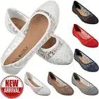 NEW Women's Ballet Flats Cut Out Round Toe Slip On Floral Ballet Lace Flats