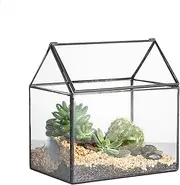 NCYP Small 15.5x11x16cm Glass Terrarium Box with Lid for Succulent Air Plants Fern, Handmade House Shape Close Planter, Home Garden Tabletop Geometric Flower Pot (Terrarium Only, No Plants)