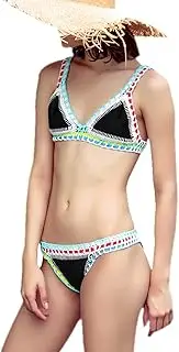[AIBEARTY] Women's Hand Crochet Knitted Two Piece Bikini Swimsuit Set Sexy Bohemian Tranigle Bathing Suit Swimwear