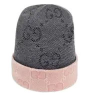 NEW GUCCI JUMBO GG GRAY PINK WOOL REVERSIBLE BEANIE HAT SMALL