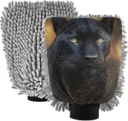 XYMZR Wild Cat Black Leopards Absorbent Microfiber Car Wash Mitt, Funny Cute Anime Scratch Free for Cars Cleaning, Home Cleaning Mitts, 2 Pack, 10.24” L x 7.09” W
