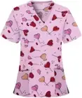 Candy Crush Medical Scrub Top, Polyester-Spandex, S-XXL, Heart Lollipop Design