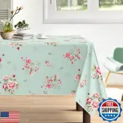 Arquiel Pink Floral Tablecloth Waterproof, Green Vintage Table Cloth Rectangl