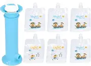 Squeeze Station, Reusable Pouch Filling Station with 6 Pouches for Infant, Babies and Toddlers, Portable Fruit Juice Food Maker for Homemade Baby Food, Semi Solid Food (Blue)