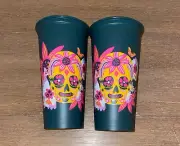 LOT OF 2 2023 Starbucks Day Of The Dead To Go Cup Reusable NEW 16 oz (No Lids)