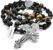 [LinZengYo] Lava Rock Beads Cross Pendant, cloth, Lava Stone
