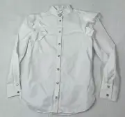River Island Womens White Long Ruffle Sleeve Collared Button Up Shirt Size 6
