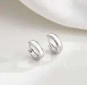 925 Sterling Silver White Enamel Huggie 6mm Hoop Earrings Toddle Girls Box D19