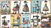 Whimsical sewing themed junk journal card toppers set of 10 junk journal cards