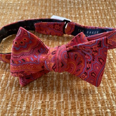 Ted Baker London Men's Silk Bow Tie Adjustable Pre Tied Pink Hand Tailored USA
