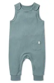 MORI Ribbed Fitted Overall Romper in Ribbed Sky at Nordstrom, Size 18-24M