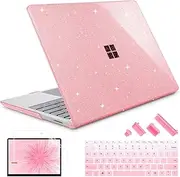 Lepeoac Compatible with 12.4 inch Microsoft Surface Laptop Go 3 Go 2 Go 1 Models: 1943 2013（2023 2022 2020 Release, Plastic Hard Shell Case with Keyboard Cover & Screen Protector, Sparkly Pink
