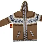 WOMEN HANDMADE ANDEAN ALPACA LIGHT BROWN ZIP HOODIE SWEATER SZ XL