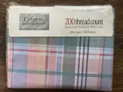 VTG NOS JC Penny 200 Thread Out Twin Flat Sheet PASTEL Plaid SOFT USA MADE NEW