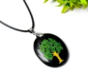 Black Agate Tree of Life Pendant Natural Healing Crystal Semi Precious Gemstone