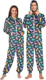 [Joisal] Colorful Dinosaurs Navy Adult Onesie Costume, Suitable for all Seasons, Adult Onsie with Pockets