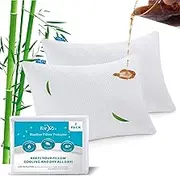 ForZzz Waterproof Bamboo Pillow Protector Cover (2 Pack, White) 100% Bug Water Proof Zippered Pillow Cases Standard/Queen Size (48cm x 74cm)