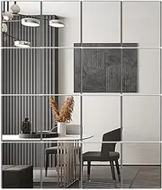 Delma Home Gym Mirror Tiles, 14'' x 12'' Glass Frameless Mirror (16 PCS), Large Wall Mirror for Home Gym,Bedroom,Door,Bathroom (Glass - 14'' x 12'' - 16PCS)