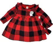 NWT Gap Girls 3-6 Months Red & Black Buffalo Plaid Flannel Dress & Headband Bow