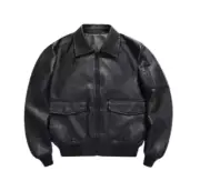Men’s Real Leather Sheepskin Varsity Bomber Flight Military Style Jacket Black