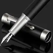 [ZiYoMuo] Luxury Fountain Pen Set,perfect combination of matte black and antique silver,Medium Nib&Fine Nib,Includes 8 Ink Cartridges&Ink Converter