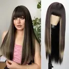 Brown Highlights Wig with Bangs Dark Brown Highlights Blonde Wigs Long Straig...