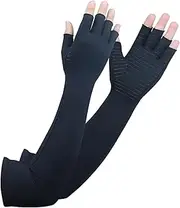 Big Mango Long Arthritis Gloves for Women & Men, Copper Compression Gloves for Hand Pain, Fingerless Carpal Tunnel Gloves