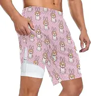[ZZXXB] Corgi Dog Polka Dot Athletic Shorts for Men with Pockets 2 in 1 Quick Dry Running Shorts S-3XL