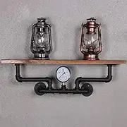 Industrial Pipe Wall Shelf Vintage Rustic Metal Storage Shelves with Aged Look Pipework Style Décor