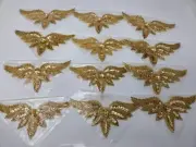Lot of 12 Gold Wings Large Beaded Sequined Sewing Sew-On Applique Crafts Vintage