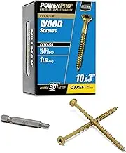 Power Pro 48602 Premium Outdoor Wood and Deck Screws Rust Resistant for Exterior Use, 10 x 3, 1lb Box, Epoxy Coated Bronze, 69pcs