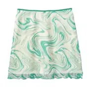 Girls Ruffle Hem Skirt Retro Style Lined Mesh A Line Green Tidal Wave S 6 6X