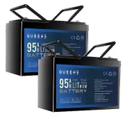 2PCS Queens 12V 95AH Lithium Battery LiFePO4 100A Prismatic Cells BMS RV Camping