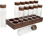 PRETYZOOM Glass Bean Storage Tubes Wooden Dose Dispenser Air Valve Bean Organizer for Kitchen