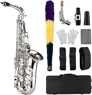 ACAGALA Saxophone Sax EB Be Alto E Flat Brass Carved Pattern on Surface Plastic Mouthpiece Exquisite with Gloves Cleaning Cloth Brush Straps