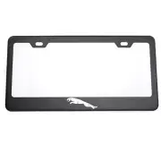 For Jaguar License Plate Frame Matte Black W/ Chrome Logo Engraved Cap Stainless