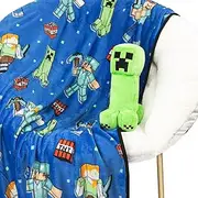 Jay Franco Minecraft Creeper Plush Mini Cushion & Blanket 130 x 150 cm - Set with Fluffy Blanket and Pillow for Children, Soft 2-Piece Cuddly Set