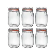 Argon Tableware Glass Storage Jars with Airtight Clip Lid - 1 Litre Set - Pack of 6