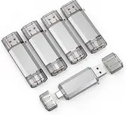 RAOYI 5 Pack 128GB USB C Flash Drive, 2 in 1 USB 3.0 Type C Dual OTG Metal Thumb Drive Jump Drive Memory Stick with Keychain Suitable for USB-C Smartphones, MacBook, Computers and Tablets (Silver)