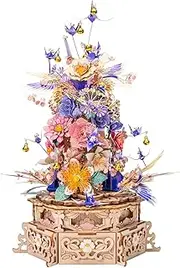MU 3D Wood and Metal Puzzles The Feast of Flower for Adults, Model Kits Building Night Light Puzzle DIY Set, New Year and Birthday Xmas Gift Home Decor