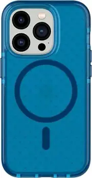 Case for iPhone 14 Pro Tech21 EVO CHECK + Tempered Glass Screen Protector Blue