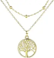 [Lydreewam] Tree of Life Necklace for Women, 925 Sterling Silver, Tree of Life, Double Layered Necklace with Gift Box for Birthday, Mother's Day, Christmas, Adjustable 40 + 5 cm (Silver/Gold/Rose Gold)