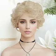 Lightest Blonde Short Curly Wigs Human Hair for Women, Fluffy and Realistic, Breathable, Heat Resistant, Perfect for Cosplay and Halloween Costume Parties