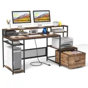 Giantex 170CM Computer Desk Home Office Desk w/Power Outlets & USB Ports Study Writing Gaming Desk Rustic Brown