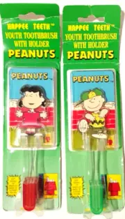 2 Peanuts Lucy & Linus Youth Toothbrush Set w/ Holder - Happee Teeth