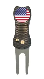 USA United States Flag Golf Ball Marker w/ Premium Switchblade Divot Tool