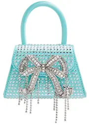 Self-portrait Kids Bow Micro Embellished Satin top Handle bag - Blue Light - One ONE