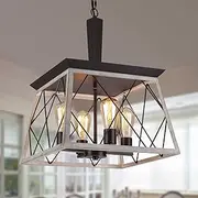 USOR Farmhouse Chandelier 4 Lights Rustic Vintage Pendant Lights L38xH47cm Lantern Ceiling Light Fixture Industrial Island Light Chandeliers for Kitchen Island Dining Room Living Room Bulbs Included